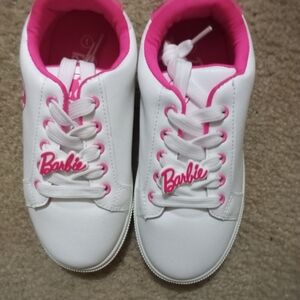 Barbie Kids' White and Pink Lace-Up Sneakers